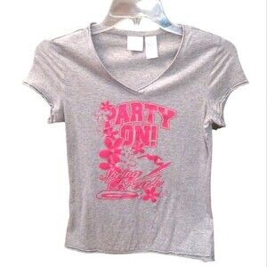 Xhilaration "Party On Spring Break" T-Shirt Women's Size S Gray Pink